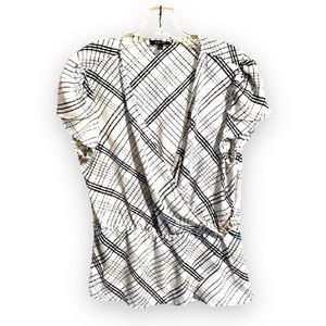 AUW Woman’s Black & White Kris Kross Striped Side Tie Gold Hardware Blouse Large